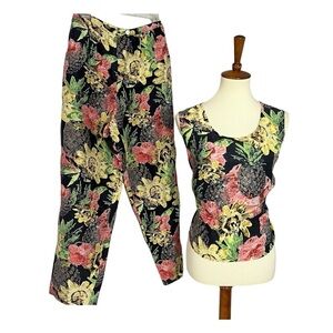 Vintage Floral Pantsuit - Black, Yellow, Red, Green